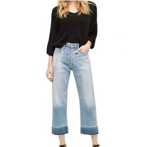 Citizens Of Humanity Womens 26 Blue Cora High Rise Crop Undone Hem Denim Jean